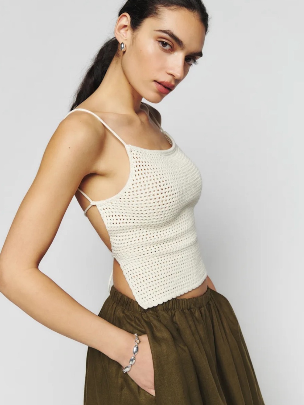 Reformation Linda Cotton Open Back Tank Fior Di Latte - Picture 2 of 5